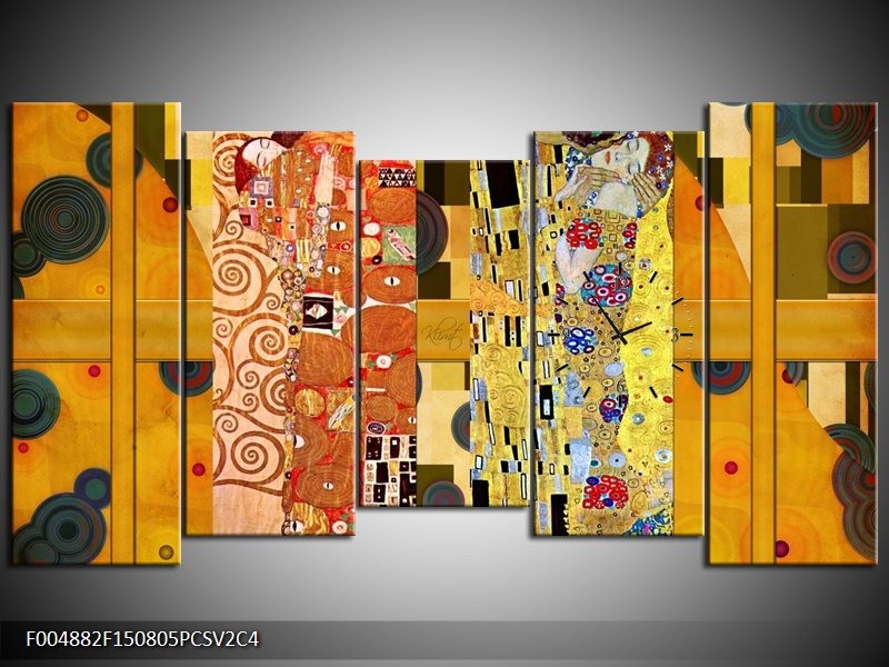 Klok schilderij Modern | Geel, Bruin, Zwart | 150x80cm 5Luik