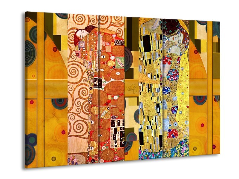 Canvas schilderij Modern | Geel, Bruin, Zwart | 90x60cm 3Luik