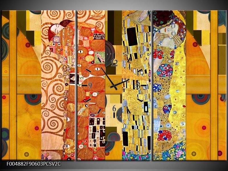 Klok schilderij Modern | Geel, Bruin, Zwart | 90x60cm 3Luik