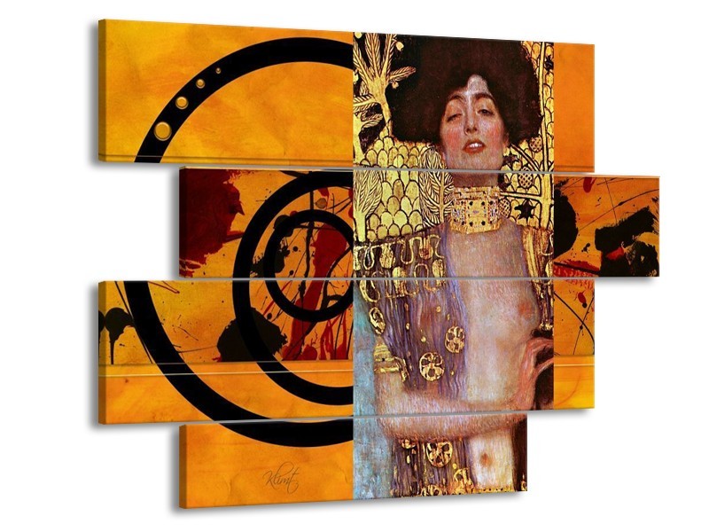 Canvas schilderij Modern | Geel, Bruin, Zwart | 115x85cm 4Luik