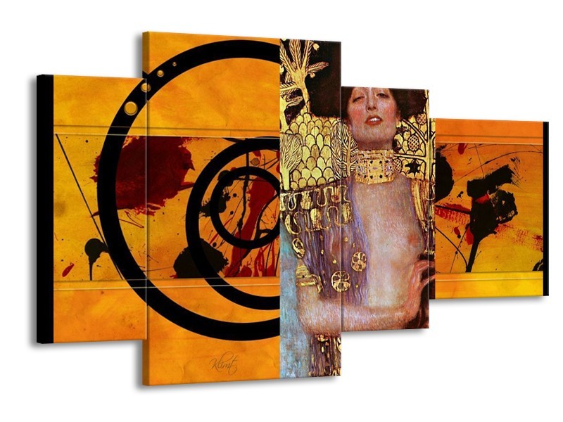 Glas schilderij Modern | Geel, Bruin, Zwart | 120x75cm 4Luik
