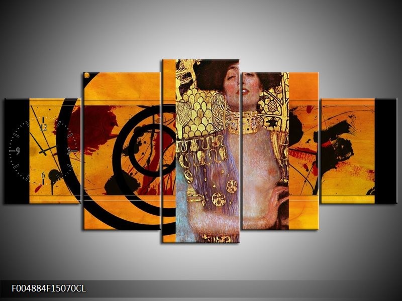 Klok schilderij Modern | Geel, Bruin, Zwart | 150x70cm 5Luik