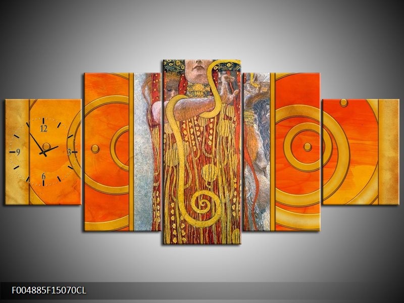 Klok schilderij Modern | Geel, Bruin, Zwart | 150x70cm 5Luik