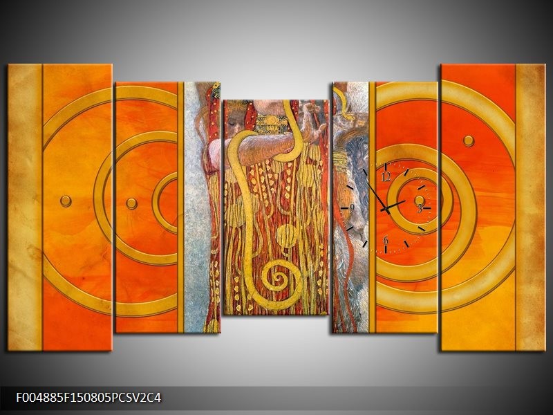 Klok schilderij Modern | Geel, Bruin, Zwart | 150x80cm 5Luik