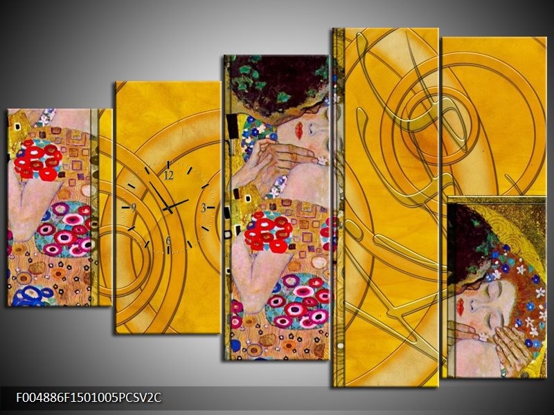 Klok schilderij Modern | Geel, Roze, Rood | 150x100cm 5Luik