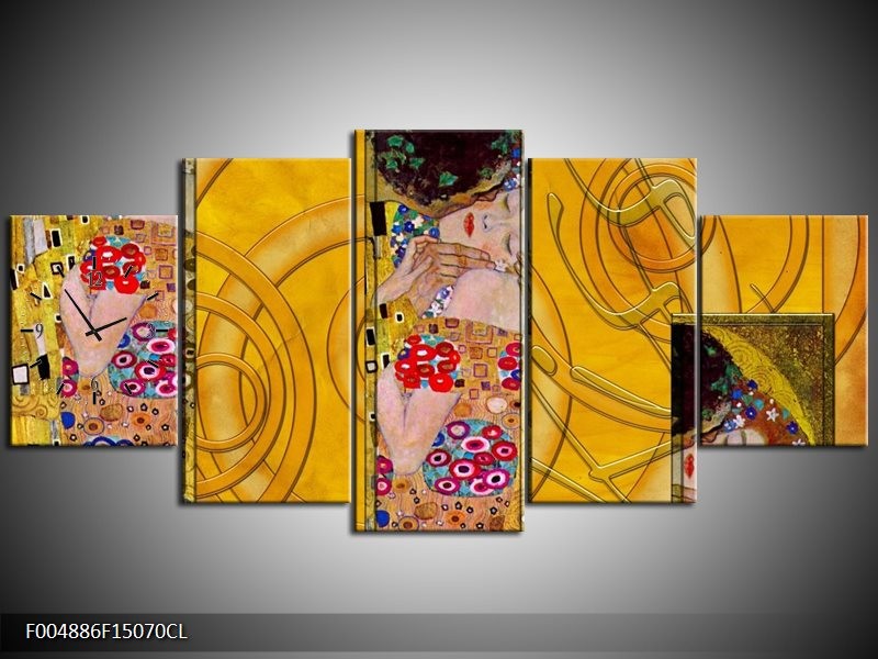 Klok schilderij Modern | Geel, Roze, Rood | 150x70cm 5Luik