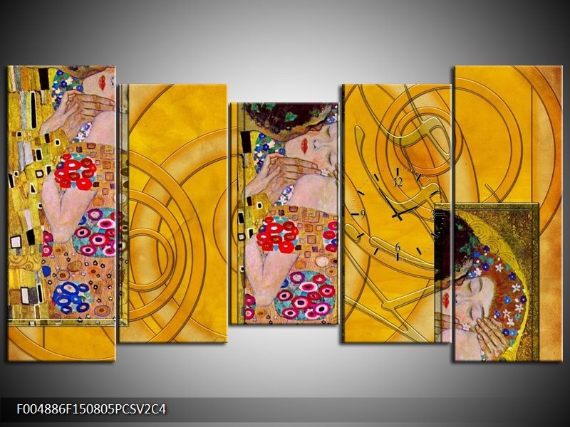 Klok schilderij Modern | Geel, Roze, Rood | 150x80cm 5Luik