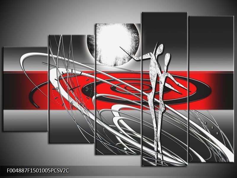 Klok schilderij Modern | Rood, Grijs, Wit | 150x100cm 5Luik