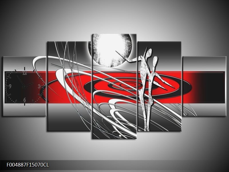 Klok schilderij Modern | Rood, Grijs, Wit | 150x70cm 5Luik
