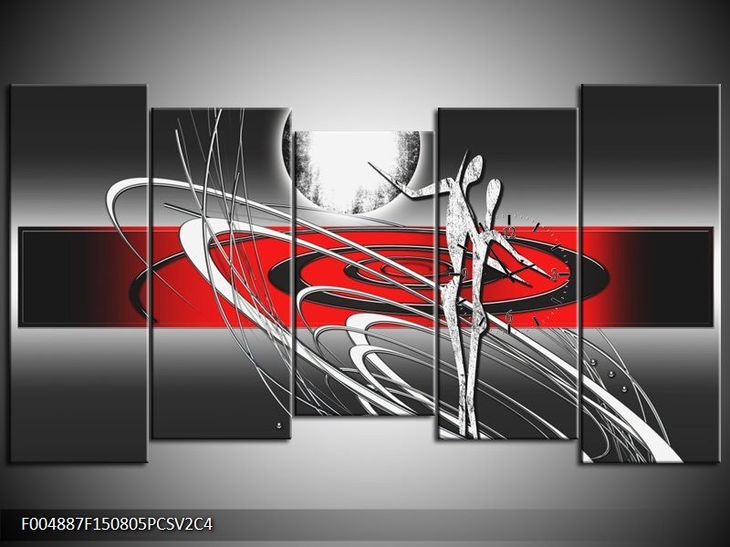 Klok schilderij Modern | Rood, Grijs, Wit | 150x80cm 5Luik