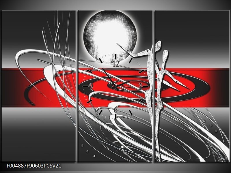 Klok schilderij Modern | Rood, Grijs, Wit | 90x60cm 3Luik