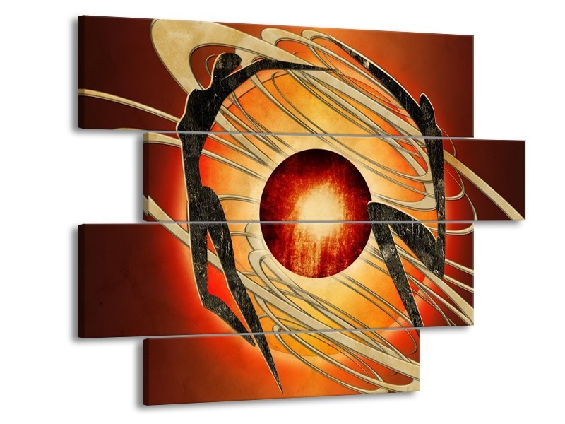 Canvas schilderij Modern | Bruin, Oranje, Zwart | 115x85cm 4Luik