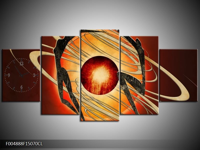 Klok schilderij Modern | Bruin, Oranje, Zwart | 150x70cm 5Luik