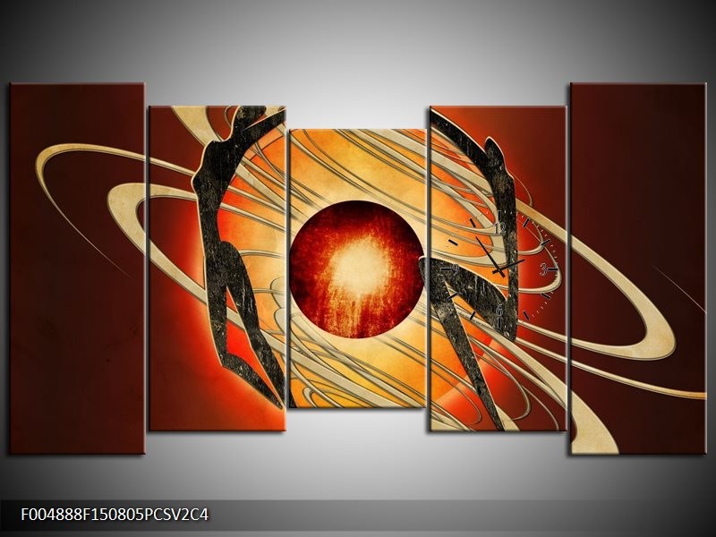 Klok schilderij Modern | Bruin, Oranje, Zwart | 150x80cm 5Luik