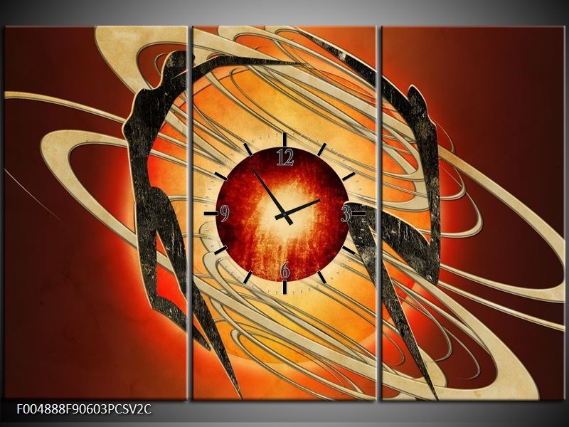 Klok schilderij Modern | Bruin, Oranje, Zwart | 90x60cm 3Luik