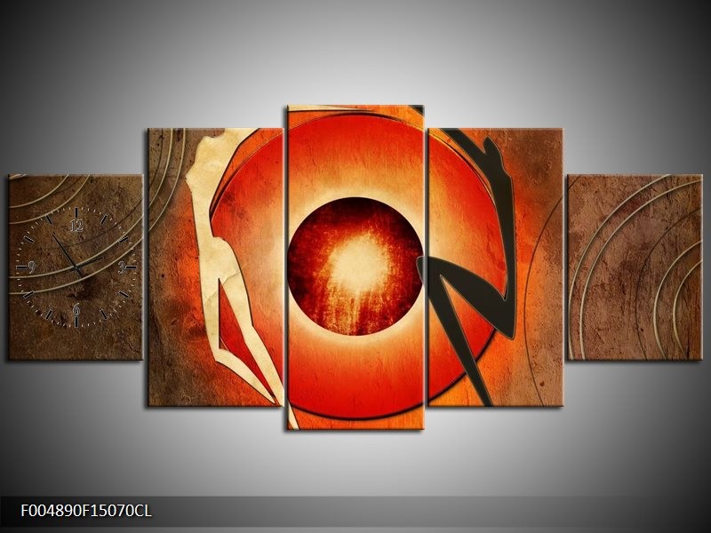 Klok schilderij Modern | Bruin, Oranje, Zwart | 150x70cm 5Luik