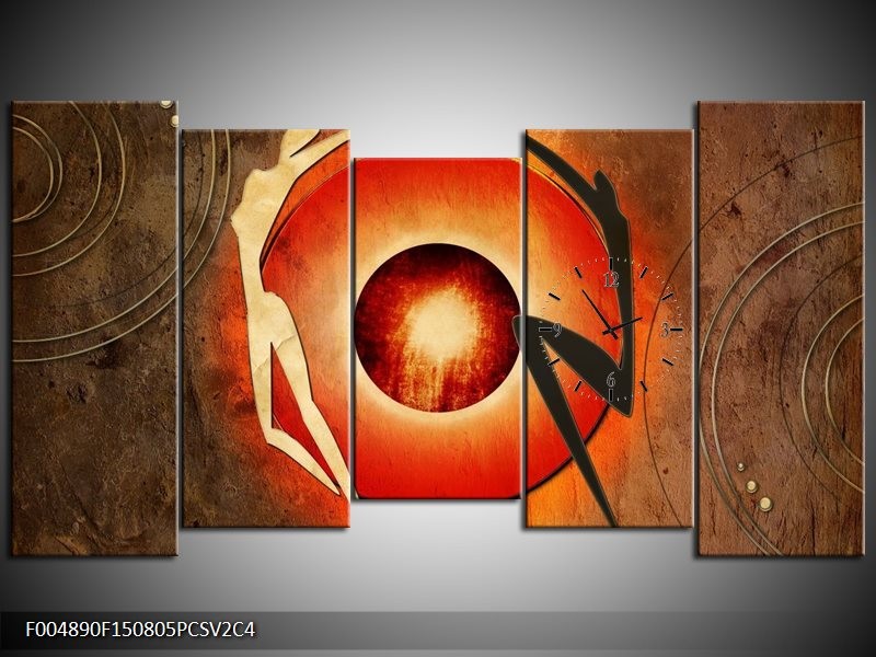Klok schilderij Modern | Bruin, Oranje, Zwart | 150x80cm 5Luik