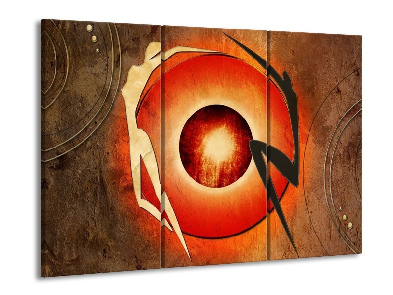Canvas schilderij Modern | Bruin, Oranje, Zwart | 90x60cm 3Luik
