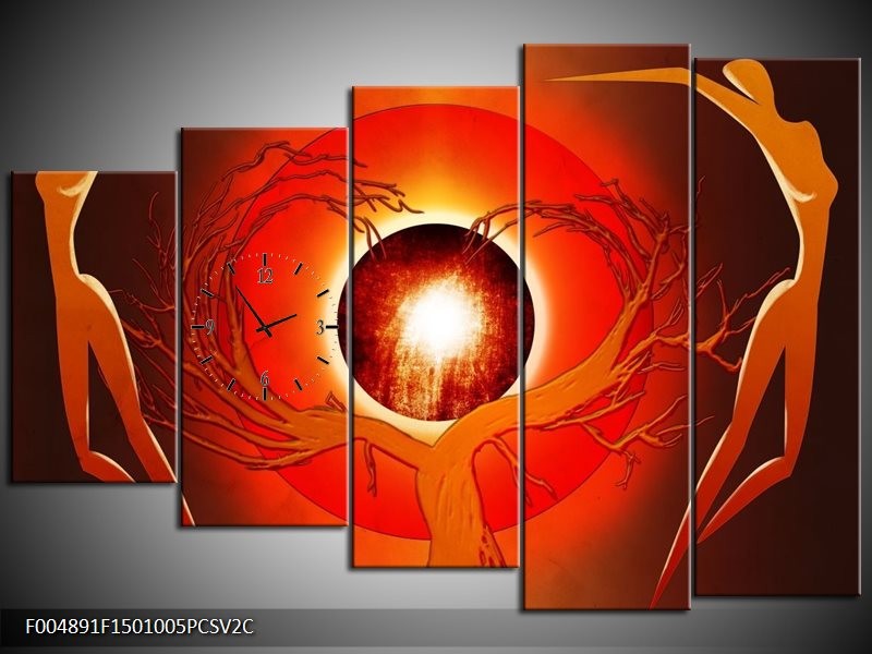 Klok schilderij Modern | Bruin, Oranje, Zwart | 150x100cm 5Luik