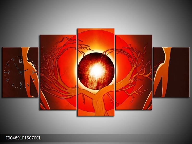 Klok schilderij Modern | Bruin, Oranje, Zwart | 150x70cm 5Luik