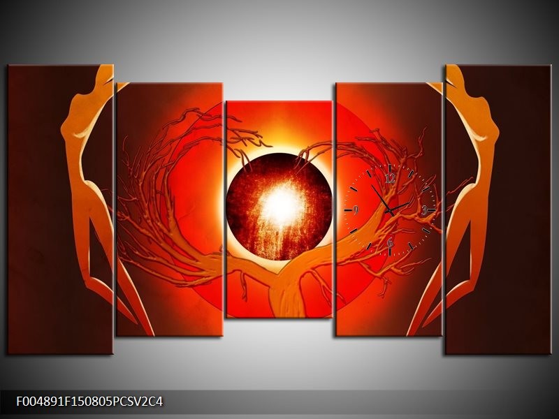 Klok schilderij Modern | Bruin, Oranje, Zwart | 150x80cm 5Luik