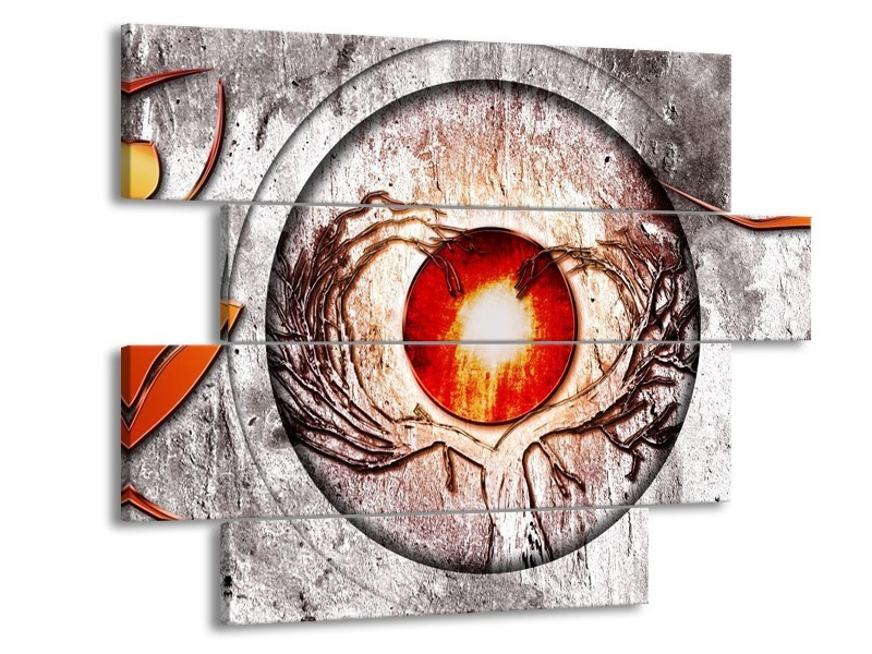 Canvas schilderij Modern | Grijs, Wit, Oranje | 115x85cm 4Luik