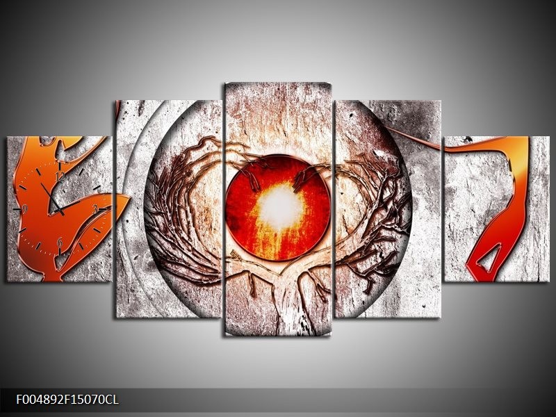 Klok schilderij Modern | Grijs, Wit, Oranje | 150x70cm 5Luik