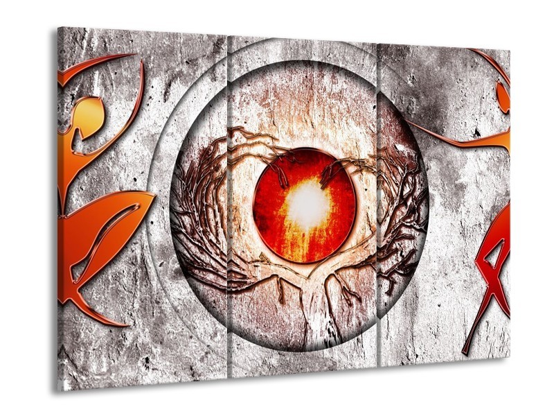 Canvas schilderij Modern | Grijs, Wit, Oranje | 90x60cm 3Luik
