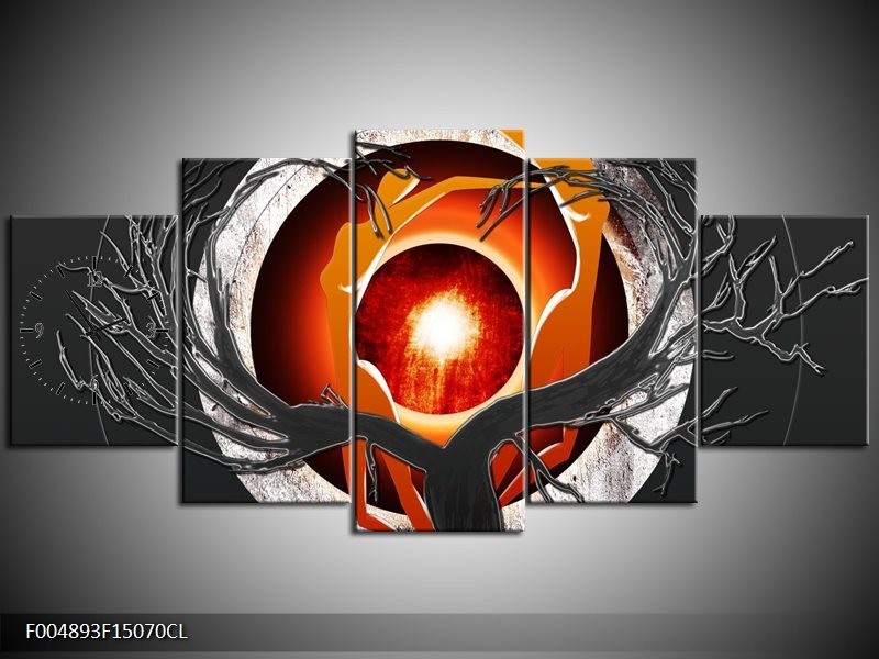 Klok schilderij Modern | Grijs, Wit, Oranje | 150x70cm 5Luik