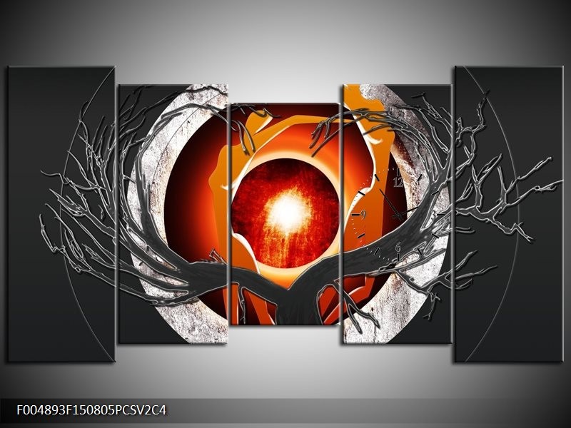 Klok schilderij Modern | Grijs, Wit, Oranje | 150x80cm 5Luik