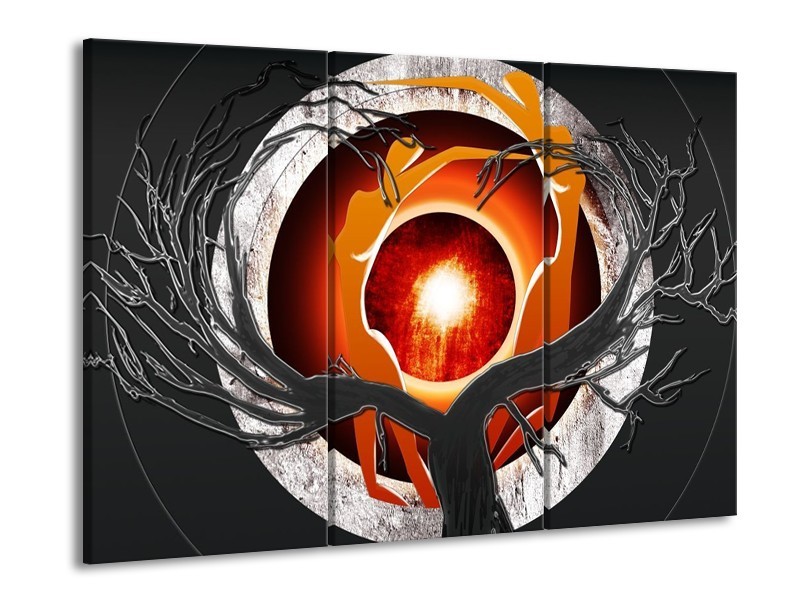 Canvas schilderij Modern | Grijs, Wit, Oranje | 90x60cm 3Luik