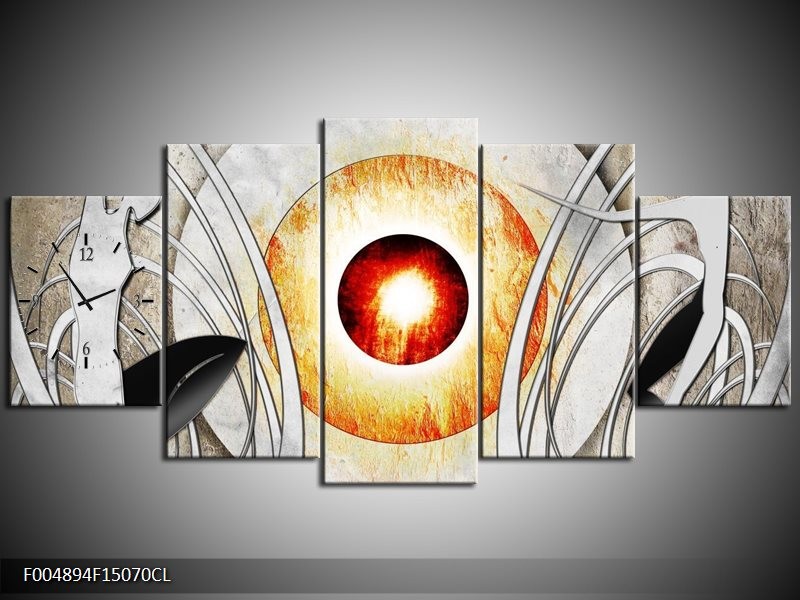 Klok schilderij Modern | Grijs, Wit, Oranje | 150x70cm 5Luik