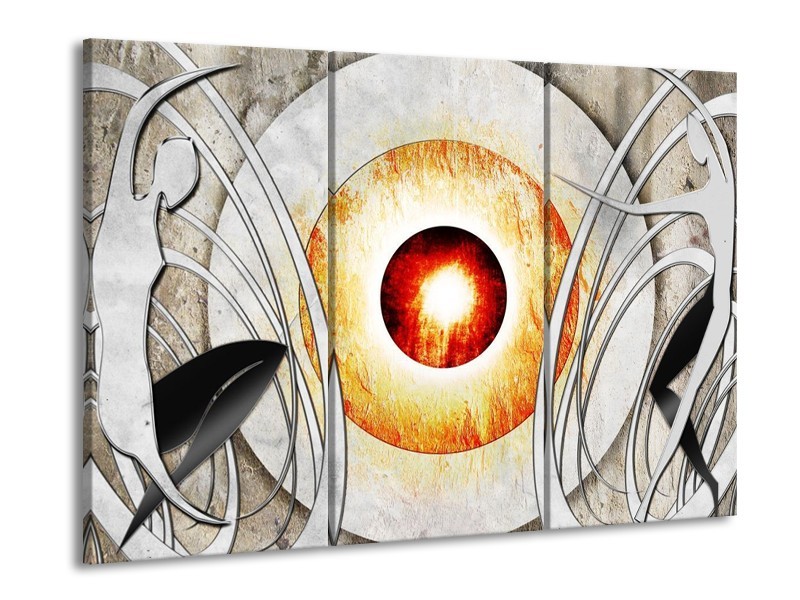 Canvas schilderij Modern | Grijs, Wit, Oranje | 90x60cm 3Luik
