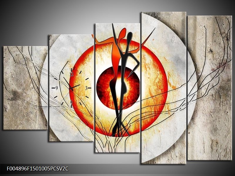 Klok schilderij Modern | Oranje, Grijs, Zwart | 150x100cm 5Luik