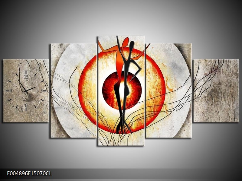 Klok schilderij Modern | Oranje, Grijs, Zwart | 150x70cm 5Luik