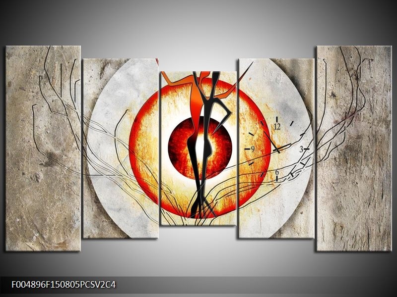 Klok schilderij Modern | Oranje, Grijs, Zwart | 150x80cm 5Luik