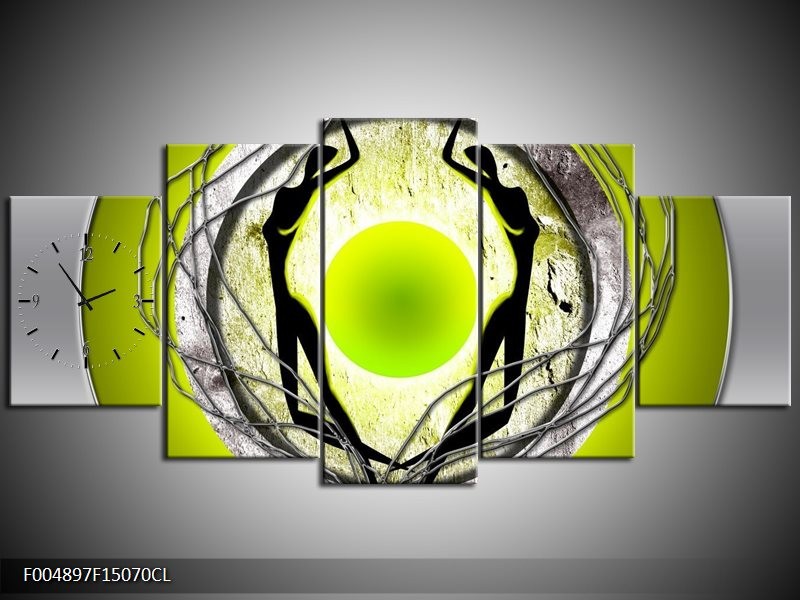 Klok schilderij Modern | Groen, Grijs, Zwart | 150x70cm 5Luik