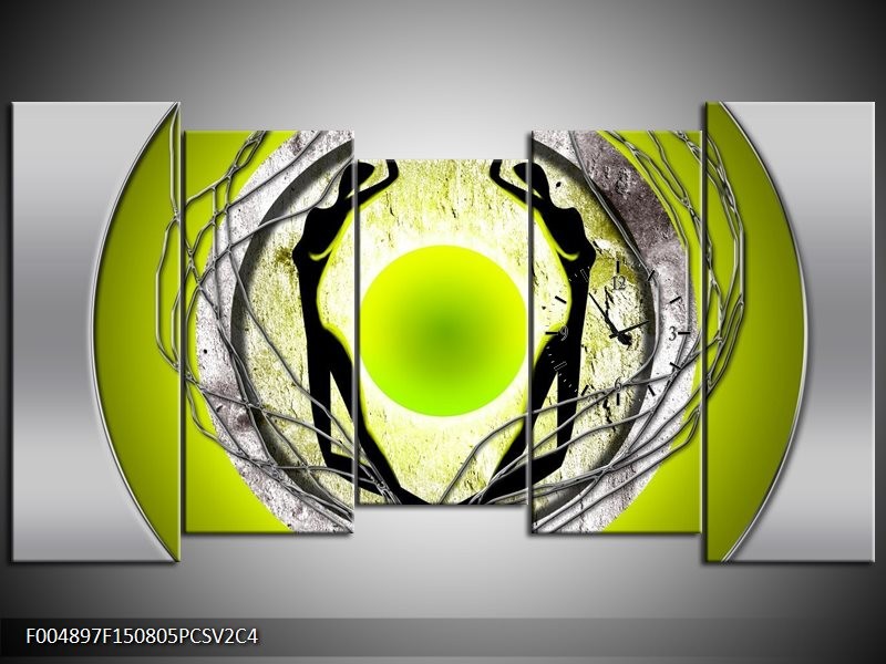Klok schilderij Modern | Groen, Grijs, Zwart | 150x80cm 5Luik