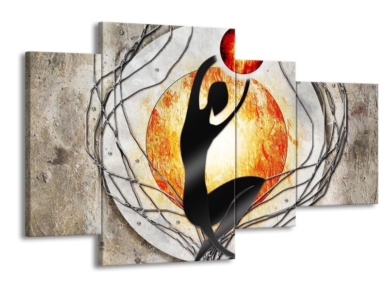 Glas schilderij Modern | Oranje, Grijs, Zwart | 120x75cm 4Luik