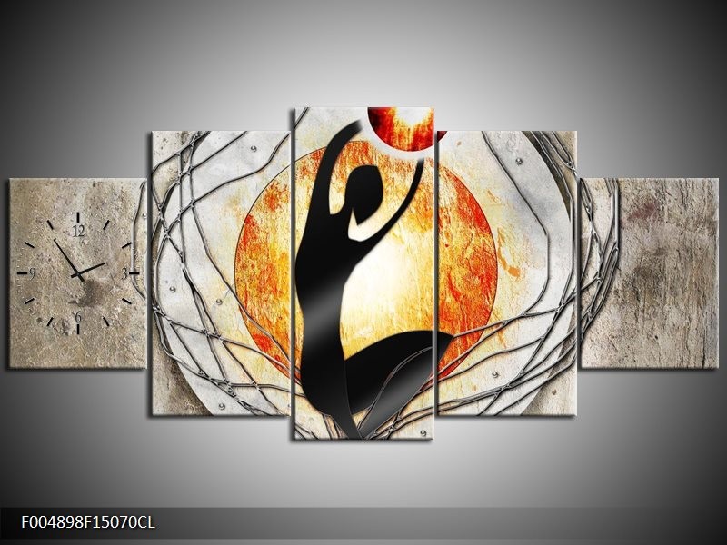 Klok schilderij Modern | Oranje, Grijs, Zwart | 150x70cm 5Luik