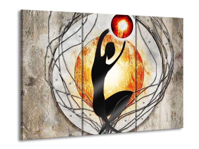 Canvas schilderij Modern | Oranje, Grijs, Zwart | 90x60cm 3Luik