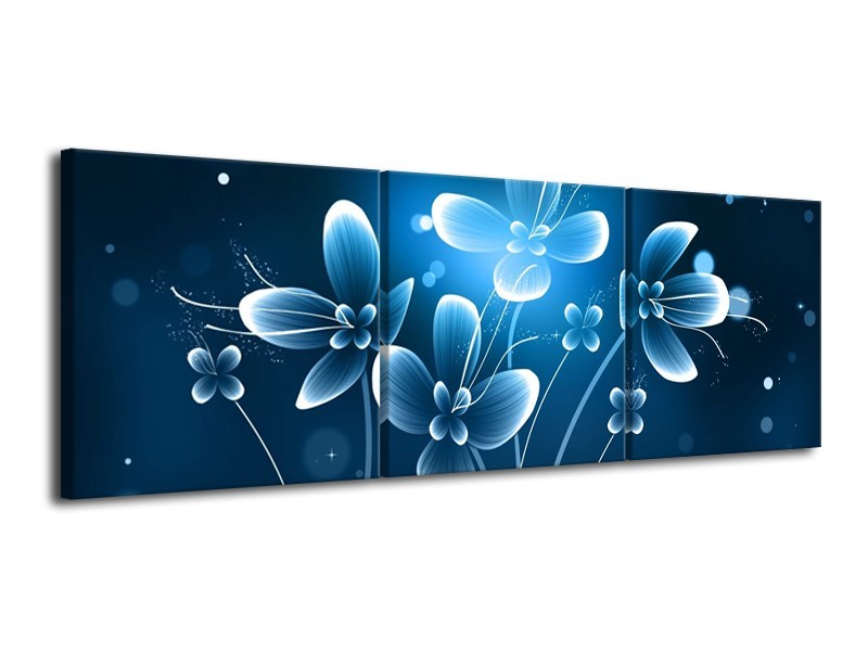 Glas schilderij Bloem | Blauw, Wit | 120x40cm 3Luik