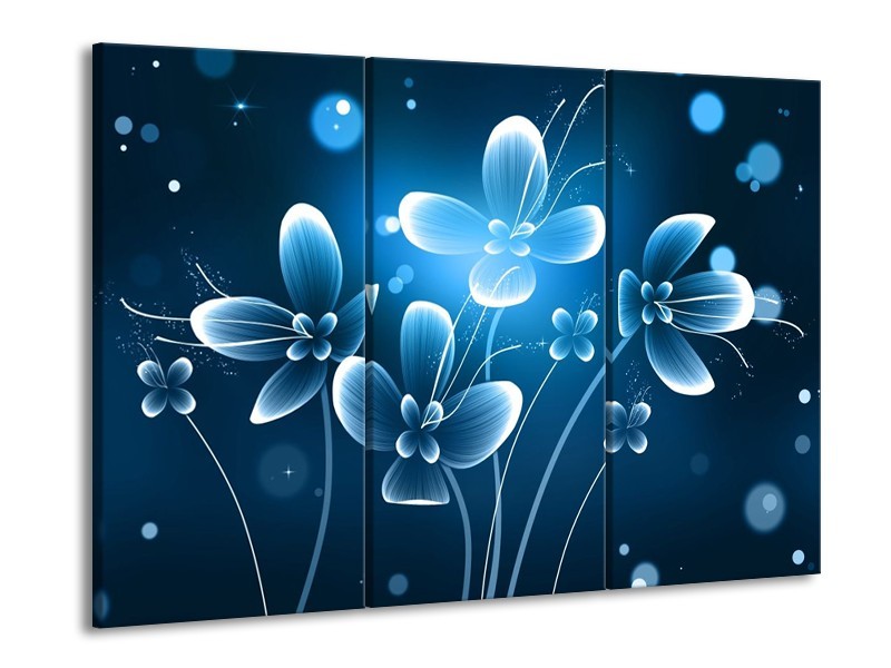Glas schilderij Bloem | Blauw, Wit | 90x60cm 3Luik