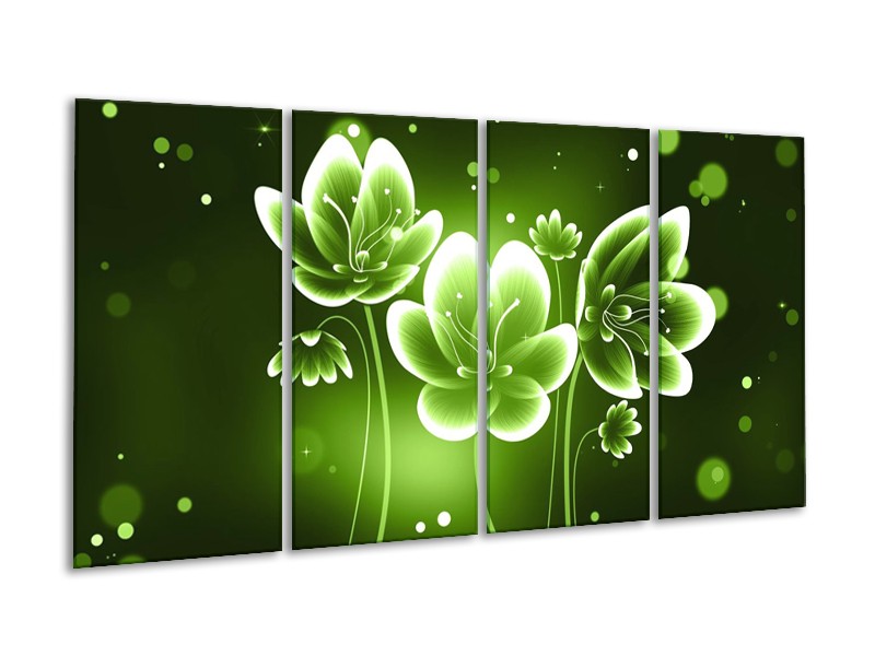 Canvas schilderij Bloem | Groen, Wit | 160x80cm 4Luik