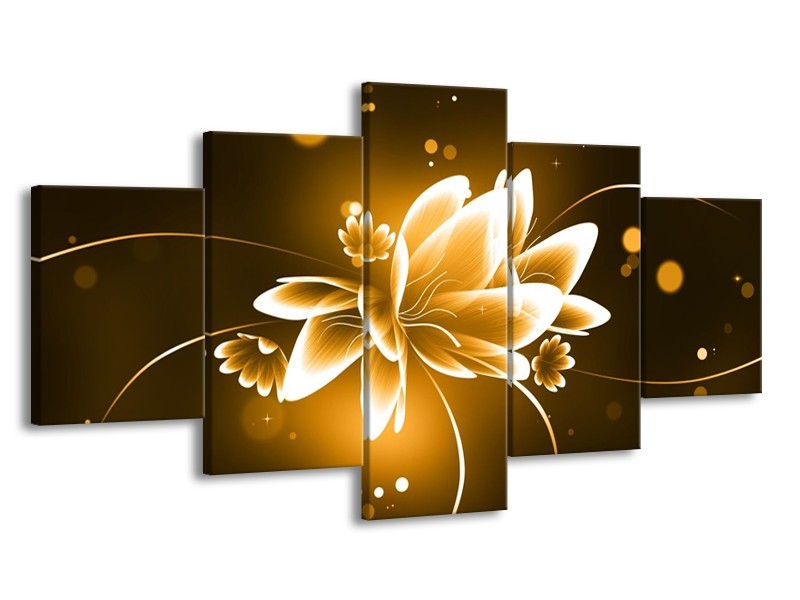 Canvas schilderij Bloem | Bruin, Geel | 150x80cm 5Luik