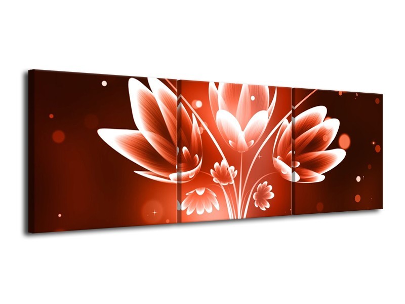 Glas schilderij Bloem | Rood, Wit | 120x40cm 3Luik