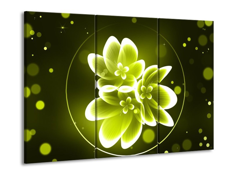 Canvas schilderij Bloem | Groen, Wit | 90x60cm 3Luik
