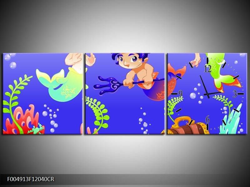 Klok schilderij Sprookje | Blauw, Groen, Geel | 120x40cm 3Luik