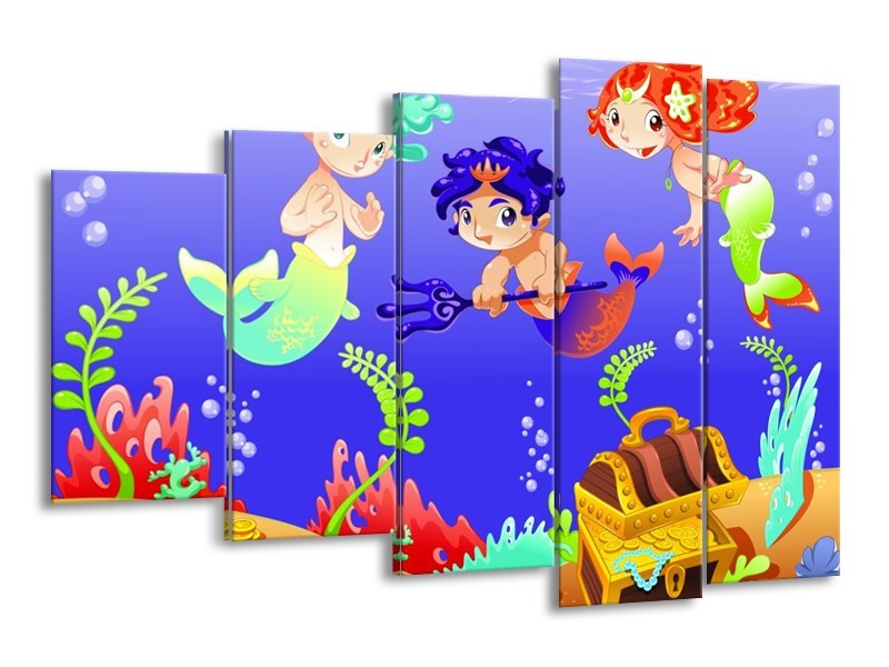 Canvas schilderij Sprookje | Blauw, Groen, Geel | 150x100cm 5Luik