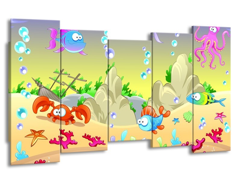 Canvas schilderij Sprookje | Groen, Oranje, Paars | 150x80cm 5Luik